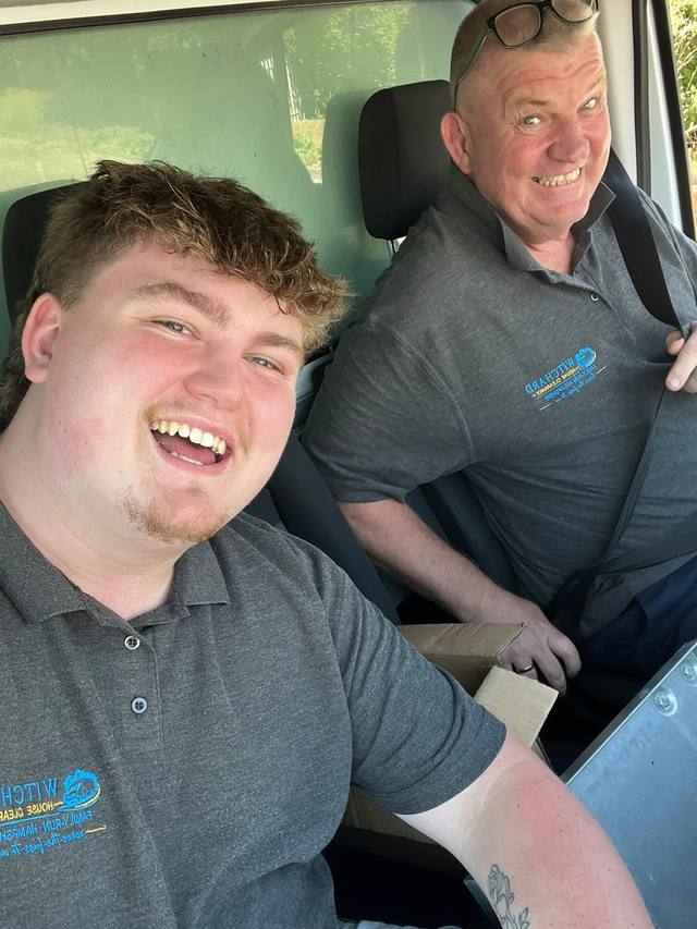 Bill and Joe Witchard, father and son, in the Witchard House Clearance van